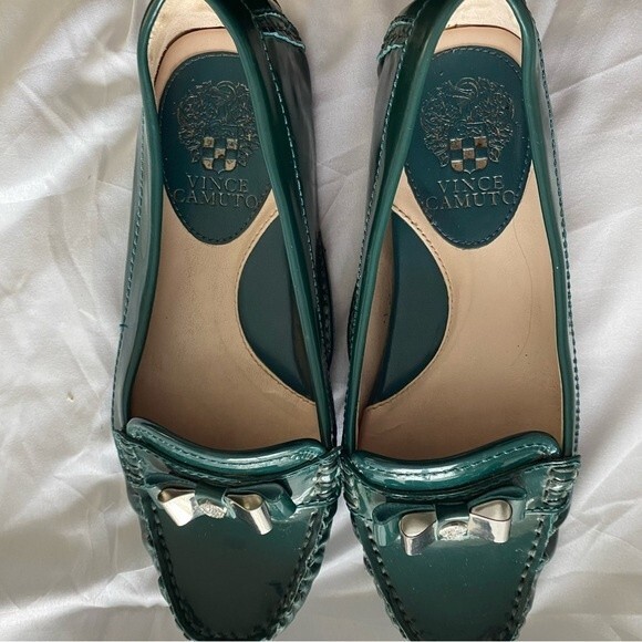 Vince Camuto Bow Tie Decor Green Patent Leather Flats Loafer Shoe Size 7M - Picture 3 of 11